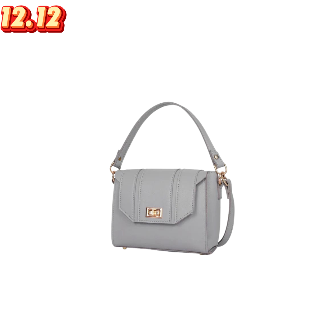 Compact Grey Top Handle Hand Bag