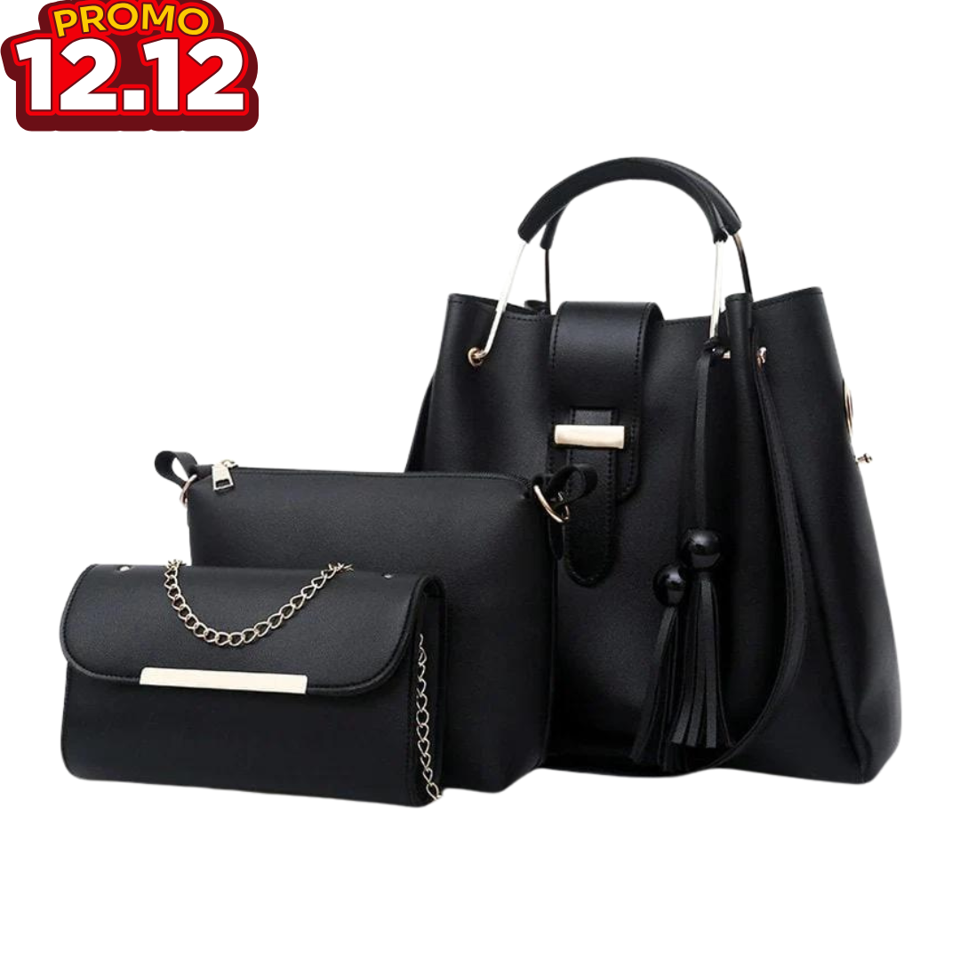 3 pcs Queen Black Handbag