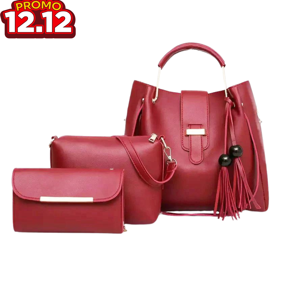 3 Pcs Queen Maroon Handbag