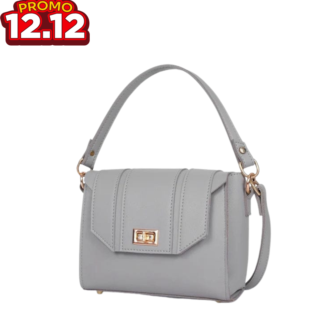 Compact Grey Top Handle Hand Bag