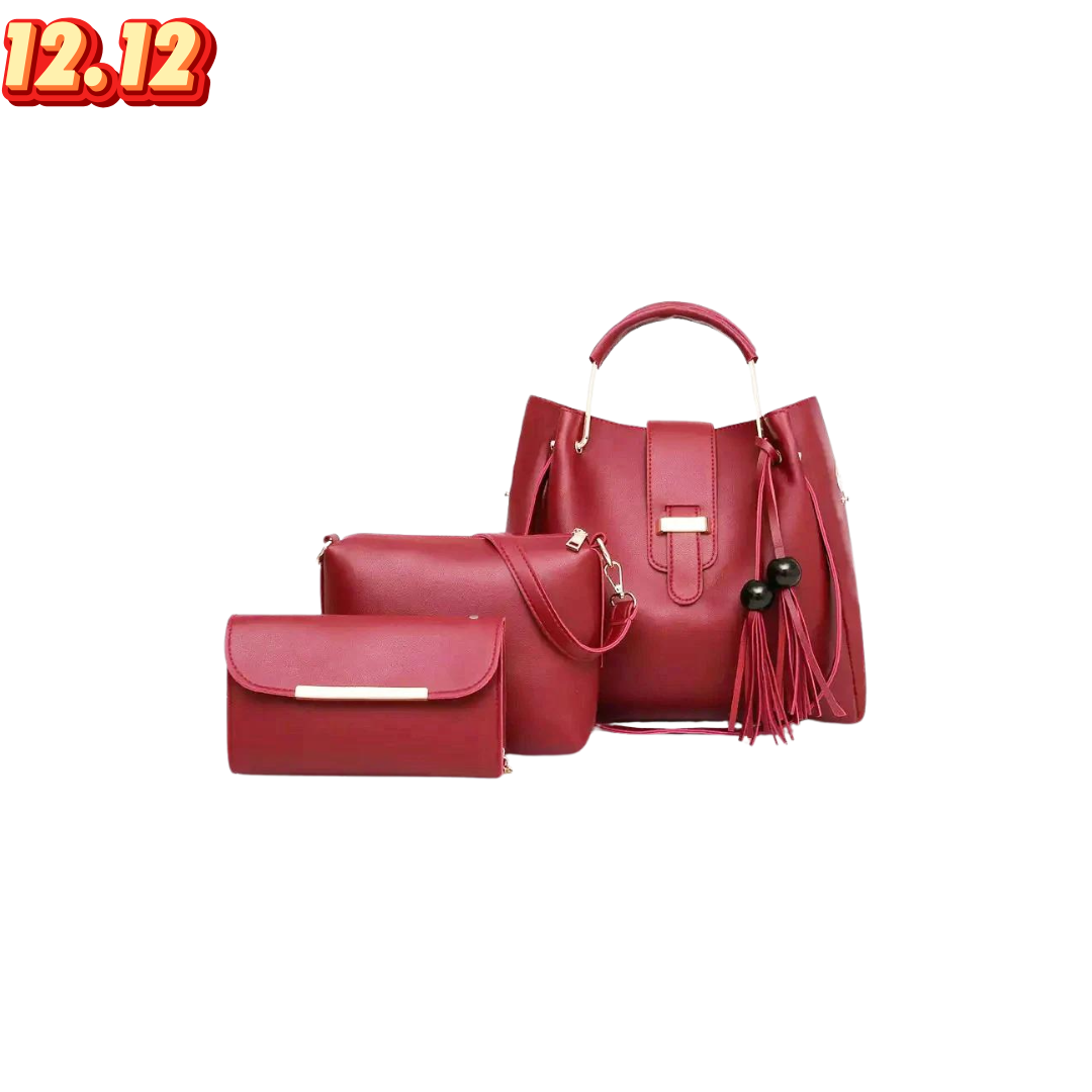 3 Pcs Queen Maroon Handbag