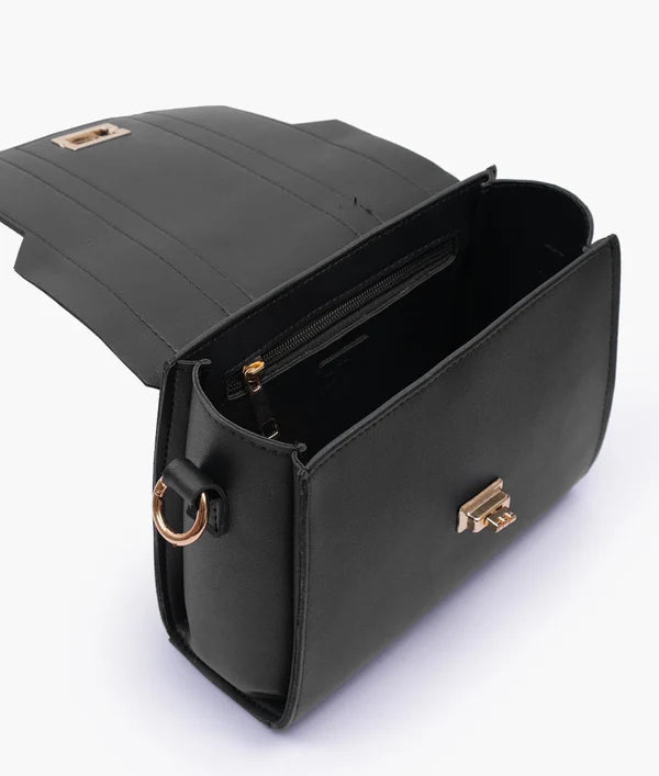 Black Compact Top Handle Hand Bag