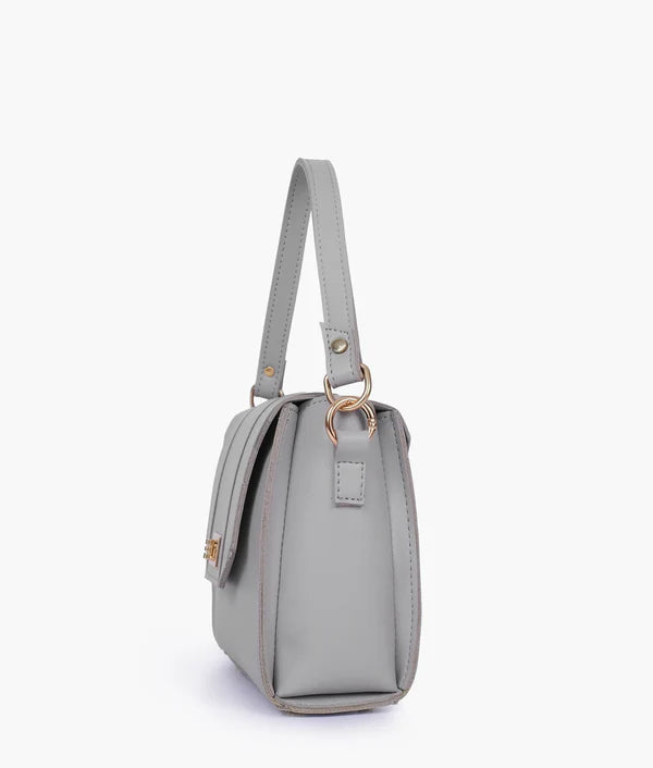 Compact Grey Top Handle Hand Bag